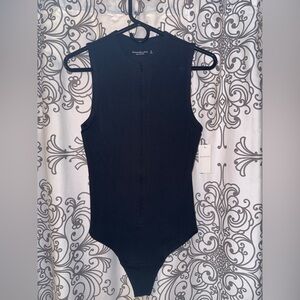 Abercrombie & Fitch Soft A&F Rib Black Zip Front Sleeveless Bodysuit